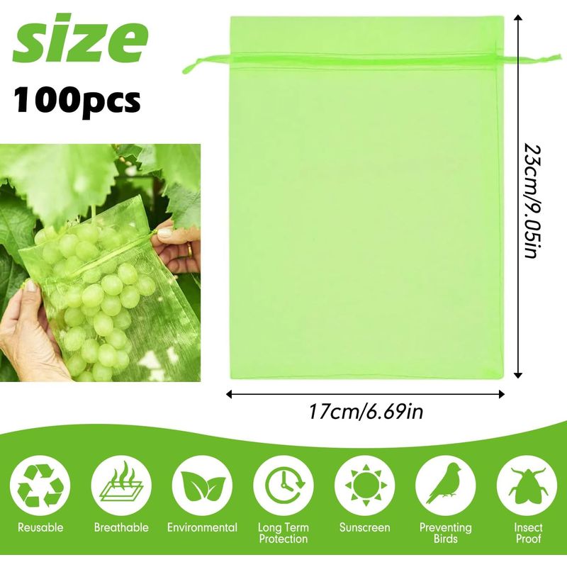 100 Stück 17x23cm Obstschutzbeutel, Traubenschutzbeutel, Mit Kordelzug, Atmungsaktive Schutzbeutel Für Obst, Transparente Organzabeutel, Schützen Vor Wespen, Fruchtfliegen Und Vögeln
