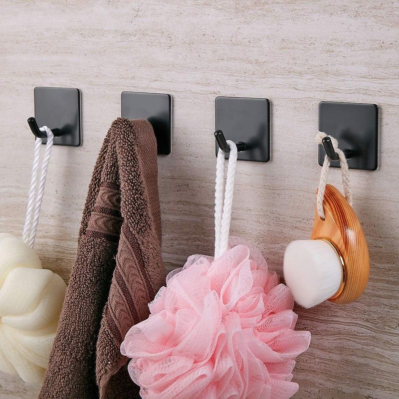 Selbstklebende Wandhaken Für Handtuchhalter Im Badezimmer, 6 Stück, Extra Starke Klebehaken, Edelstahl Sus304, Schwarz