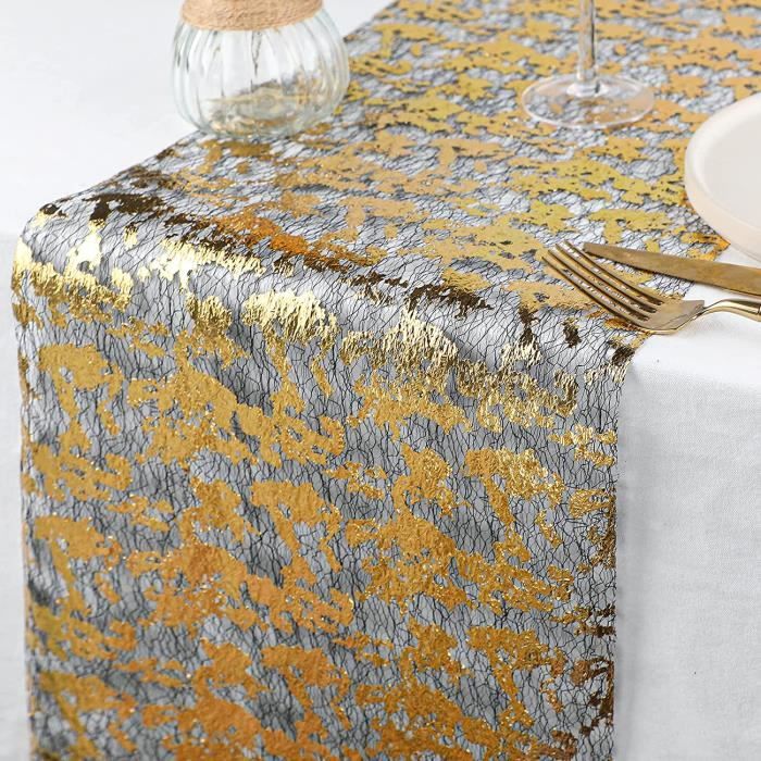 Tischläufer - 5m - Schwarz Und Gold - Polyester - Elegante Dekoration