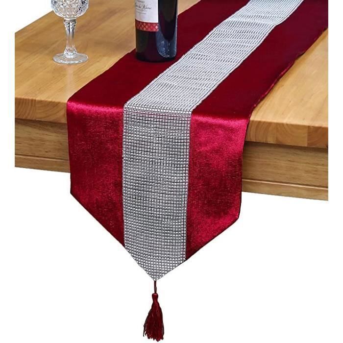 Tischläufer 32x180 Cm, Mit Diamantstreifen Und Quasten - Weinrot