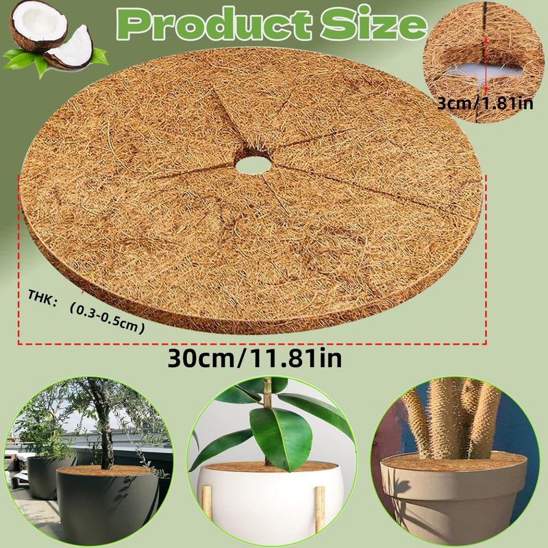 30 Cm Kokosnussmulchscheibe, 4 Stück Sichere Kokosfasermulchmatte, Umweltfreundlich, Atmungsaktiver Kokosnusspflanzenschutz Für Topfpflanzen, Gartenrasenschutz (30 Cm)