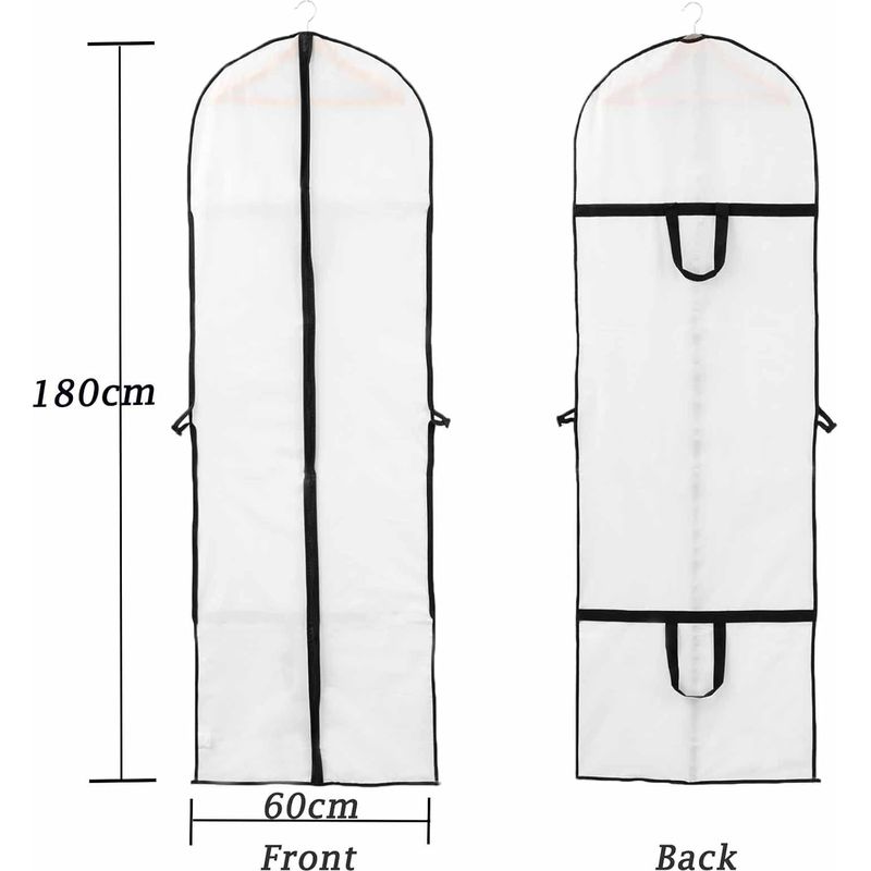 Kleidersack Für Brautkleider, 60 X 180 Cm, Langer Kleidersack Für Braut- Und Brautjungfernkleider, Staubdicht, Wasserdicht, Mottenfest, Feuchtigkeitsbeständig, Faltbar Und Tragbar, Beidseitiger Reißve