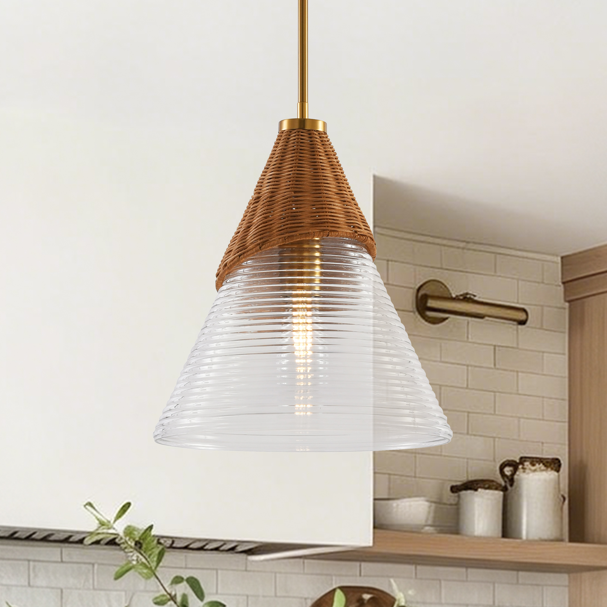 Parrot Uncle Rattan Pendelleuchte Gold Mit Geriffeltem Glasschirm, E27 Hängeleuchte Aus Stahl Und Glas Für Esszimmer Küche Wohnzimmer