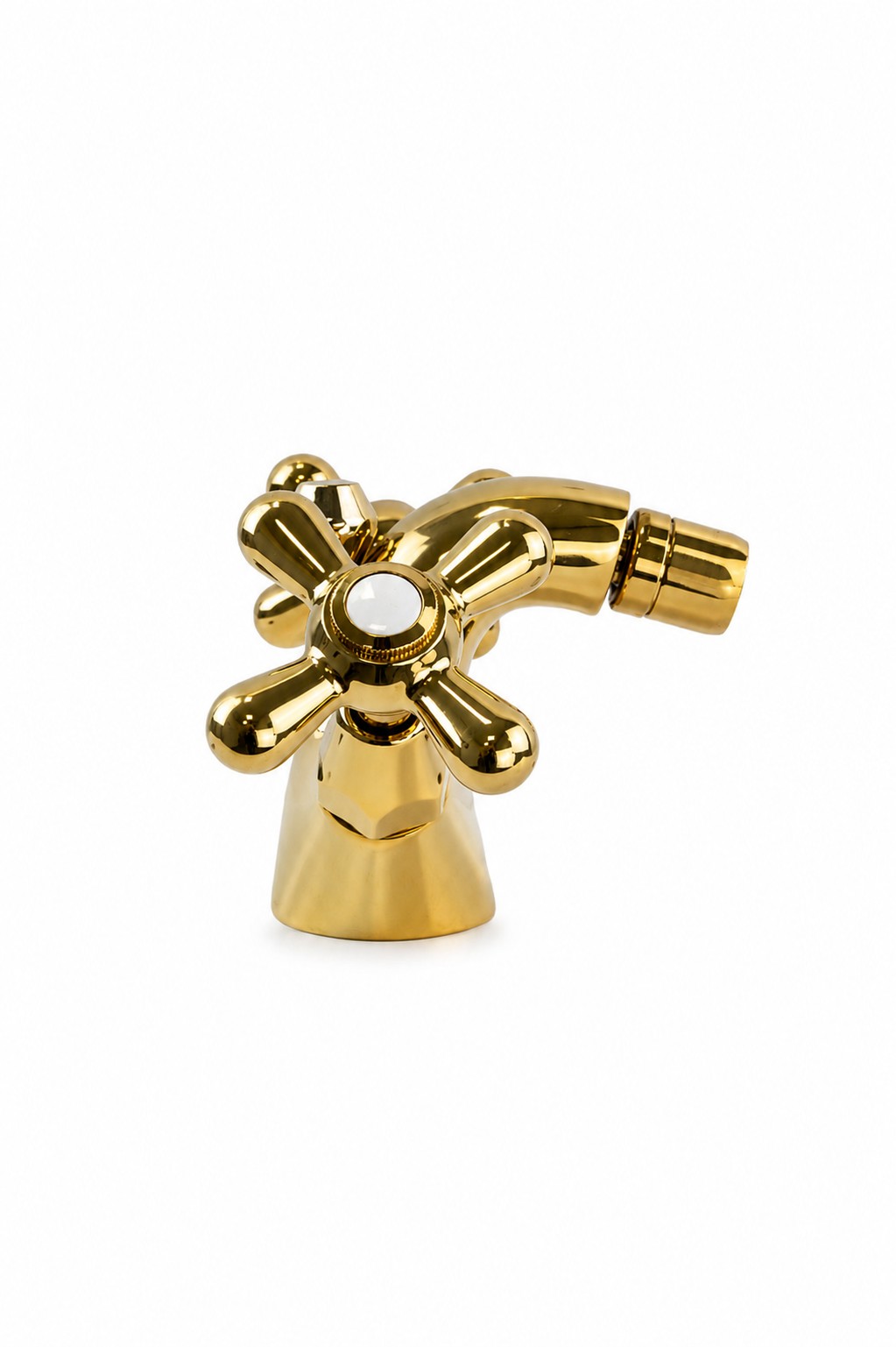 Single-hole Bidet Mixer With High Spout And Two Handles In Polished Gold Piralla Rubinetteria Sofia 0sfor094a26 Gold