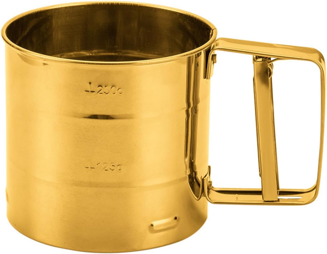 Mehlsieb Aus Goldfarbenem Edelstahl Mit Feinem Siebgewebe