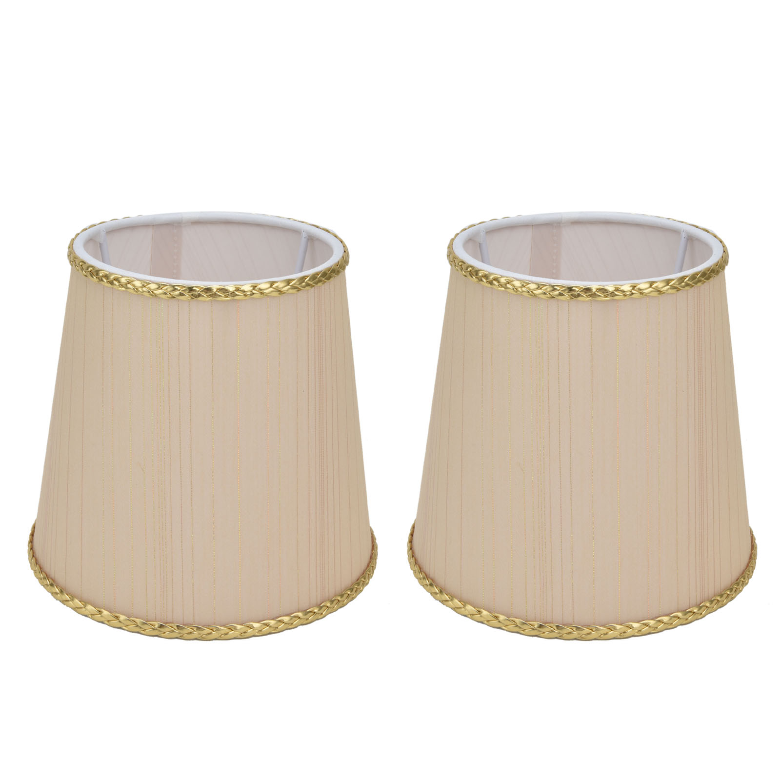 2 Kleine Beige Stofflampenschirme Mit Goldrand Für