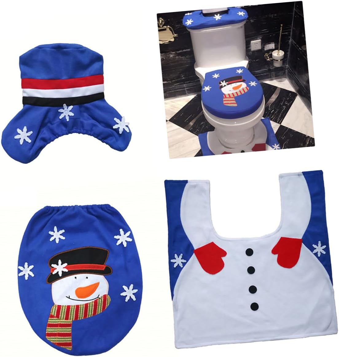Matten Set Mit Schneemann Und Hutmotiv Blaues Plüschmaterial