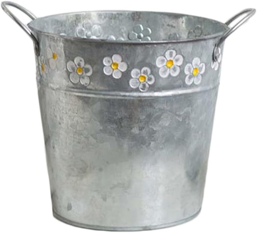 Runder Vintage Blumentopf Aus Eisen Mit Prägung Silberner