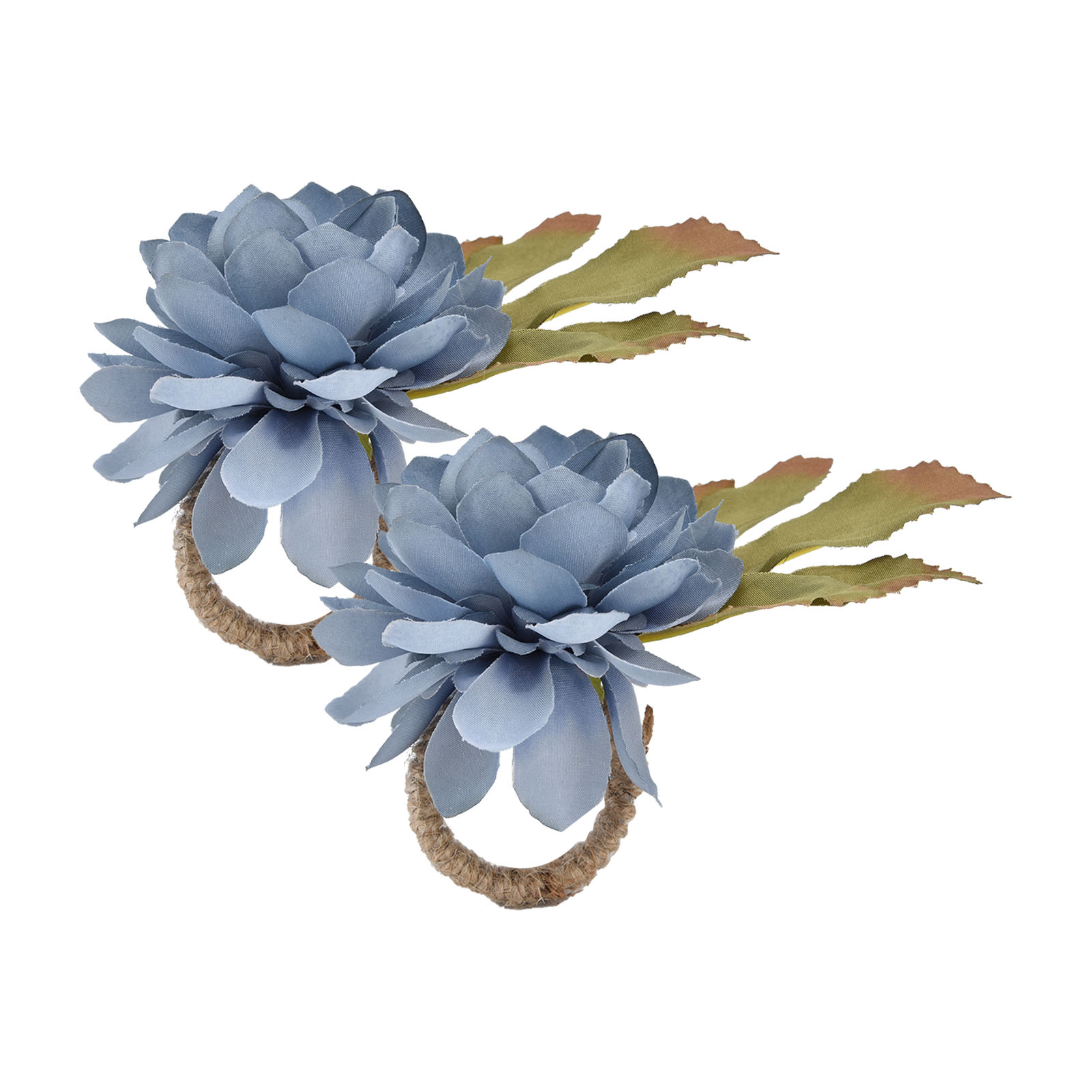 2 Dekorative Serviettenringe Aus Holz Mit Blauem Blumenmuster