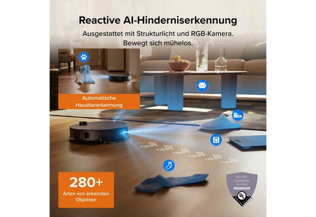 Roborock Qrevo Edge 2 Saug-wischroboter Mit Station, 25.000 Pa, Anti-verwicklung Ultraflach 7,98 Cm, Flexiarm Kantenreinigung, Automatisches Waschen & Trocknen, Retractsense Lidar Schwarz