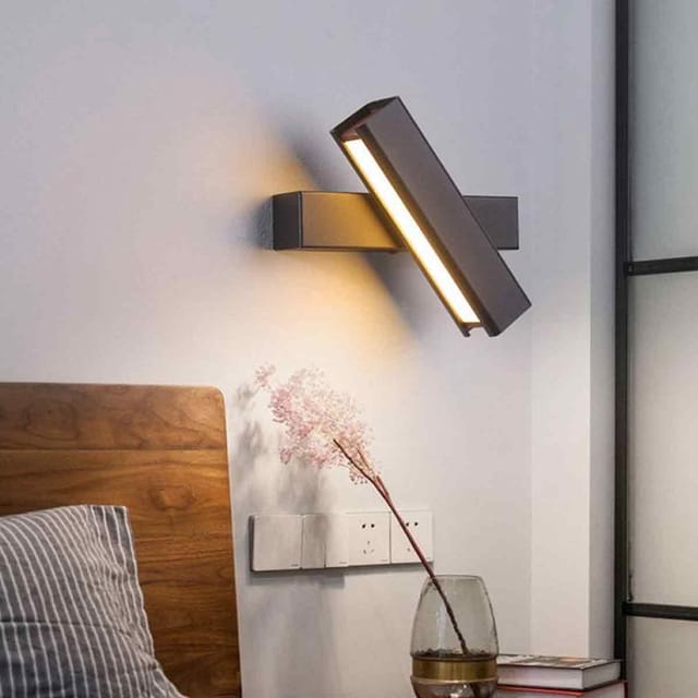 Wandmontierte Nachttischlampe – Weißes Licht – Schwarze Wandleuchte – Drehbar