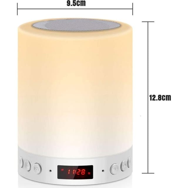Touch-nachttischlampe Mit Lautsprecher Und Led-zeitanzeige, Bluetooth, 3 Helligkeitsstufen Und 7 Farben