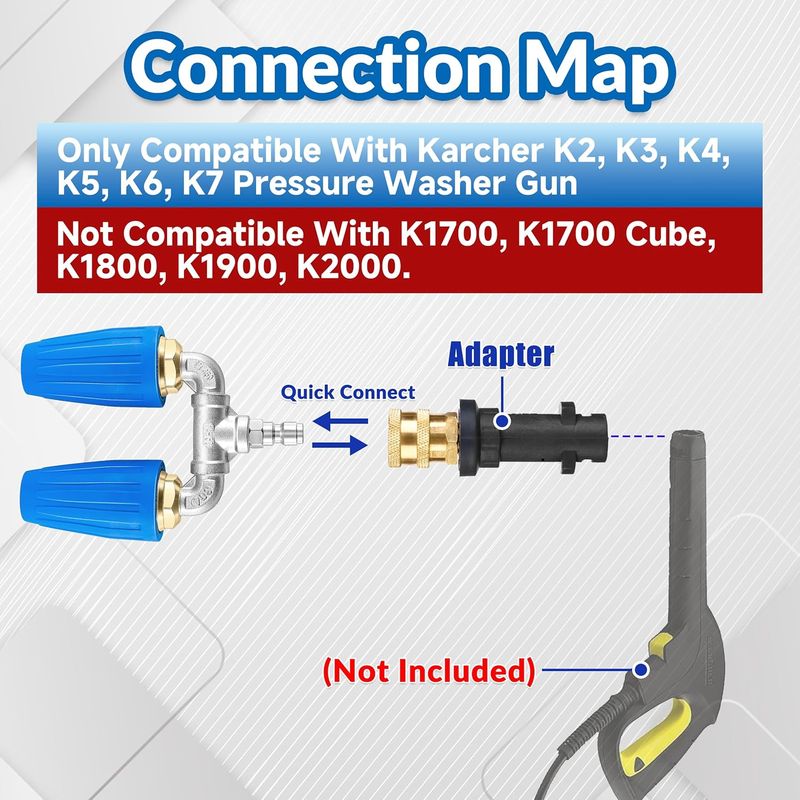 Doppelturbodüse Für Hochdruckreiniger, 360° Drehbare Düse Mit Adapter, Kompatibel Mit Kärcher K2, K3, K4, K5, K6, K7, 1/4"-schnellanschluss, 15–23 L/min (4–6 Gpm), 280 Bar
