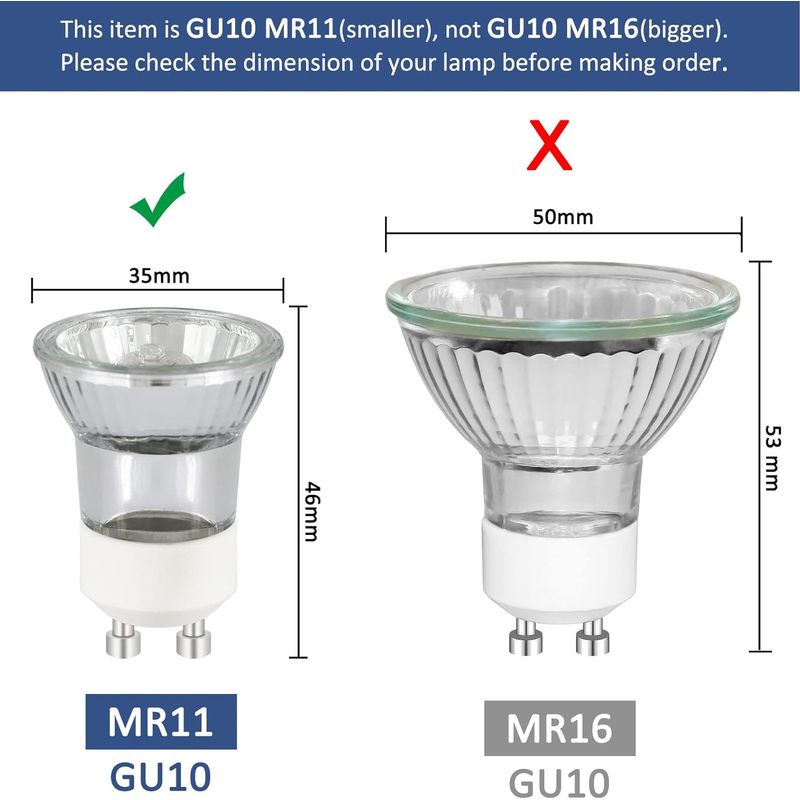 8er-pack Mini-gu10-halogenreflektorlampen (35 W), Dimmbar, Mr11-halogen-spotlampe, 360 Lm, Warmweiß (2800 K), 45° Abstrahlwinkel, 2-pin-sockel, Reflektorlampe, 230 V Wechselstrom