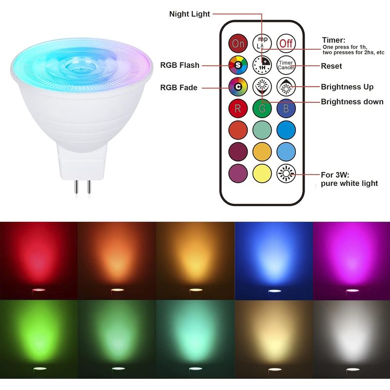 X Ac/dc 12v Mr16 Gu5.3 Led-lampen Mit Farbwechsel, Fernbedienung, Rgb + Kaltweiß, Dimmbar, 3 W (entspricht 30 W), Ambientebeleuchtung, Mit Speicher- Und Synchronisierungsfunktion