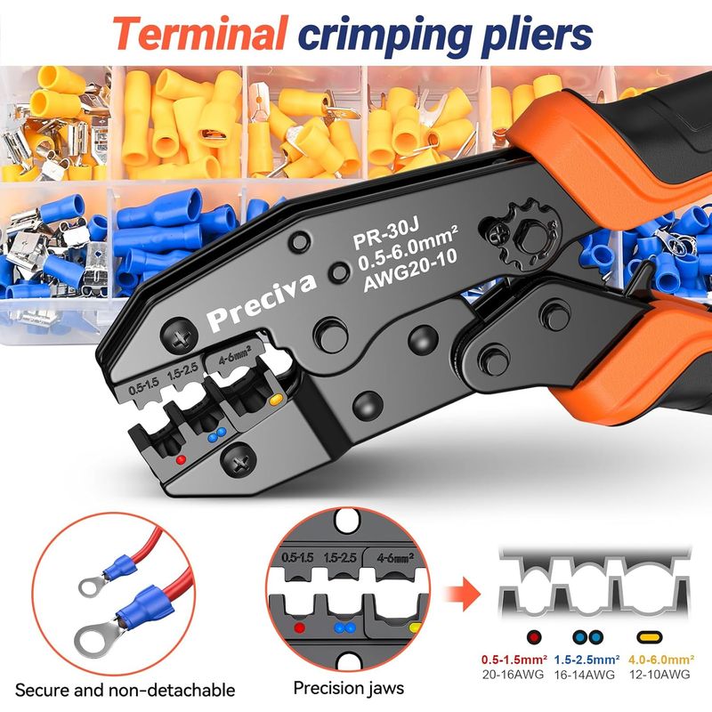 Preciva Crimpzange, 0,5–6 Mm², 18 Typen, 400 Stück Elektrische Klemmen, Awg20–10, Isoliert Für Elektrische Reparaturen