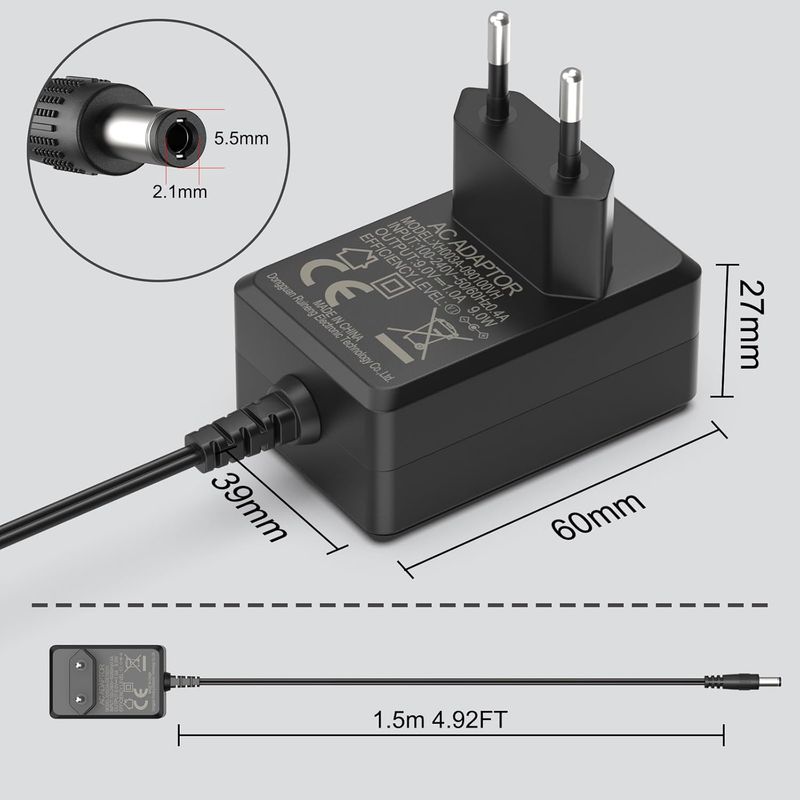 9v 1a Netzteil/ladegerät Kompatibel Mit Arduino Uno Rev, Arduino Uno Rev 3, Arduino Nano, Arduino Mega, Arduino Systemadapterkabel, Ladekabel 5,5 X 2,1 Mm