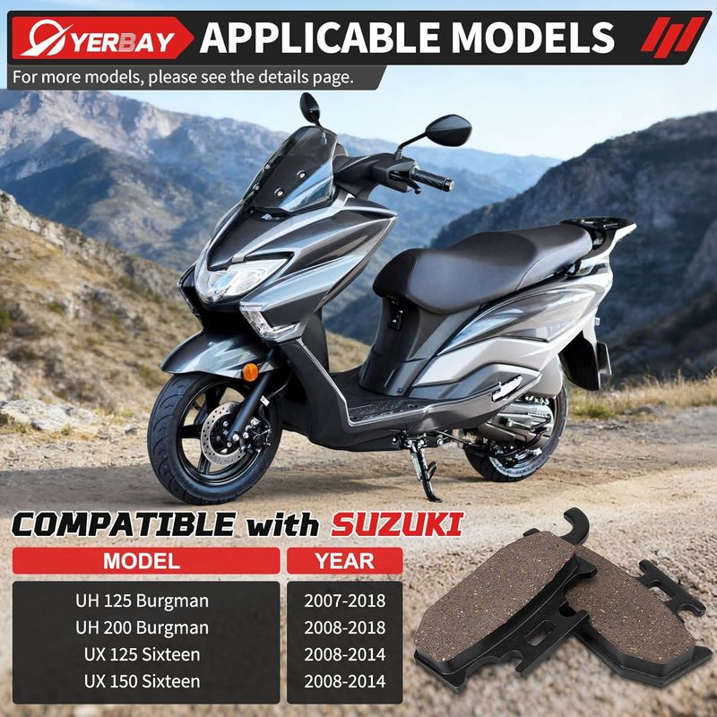 Hintere Bremsbeläge Für Suzuki Uh 125 Burgman 125 (2007–2021) / Uh 200 Burgman 200 (2007–2021) / Ux 125 Sixteen (2008–2014) / Ux 150 Sixteen (2008–2014)