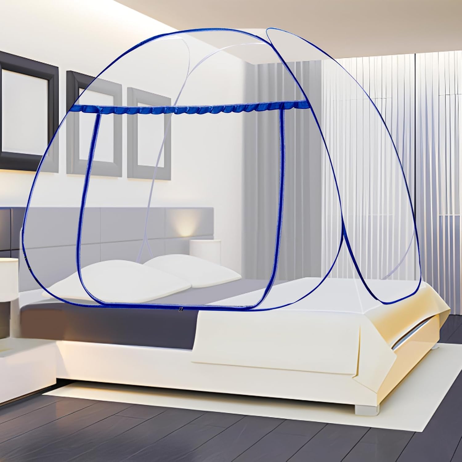 Faltbares Moskitonetz Fürs Bett, Tragbares Pop-up-moskitonetz, Einfach Aufzubauen, Wirksamer Schutz Vor Mückenstichen Für Schlafzimmer, Camping, Reisen (blau, 200 X 180 X 145 Cm)
