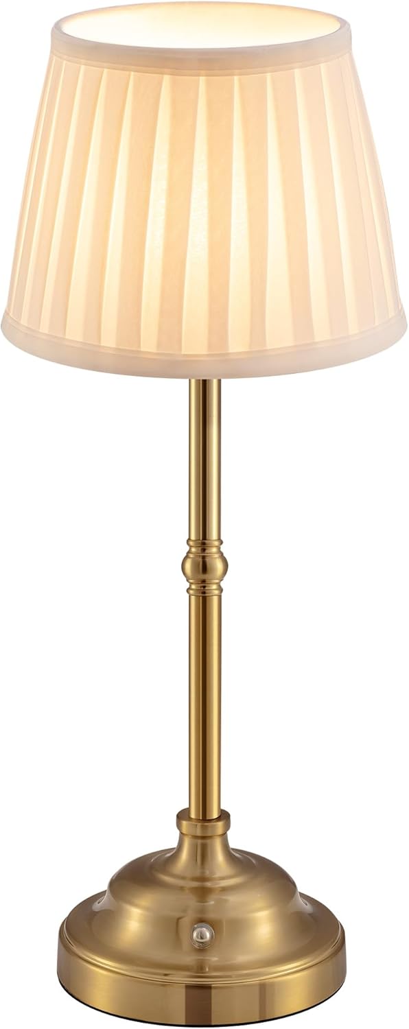 Kabellose Led-tischleuchte Mit Dimmfunktion – Retro-nachttischlampe – Batteriebetrieben – Geeignet Für Den Innen- Und Außenbereich, Bar, Wohnzimmer (goldener Und Beiger Schirm) – 1 Stück