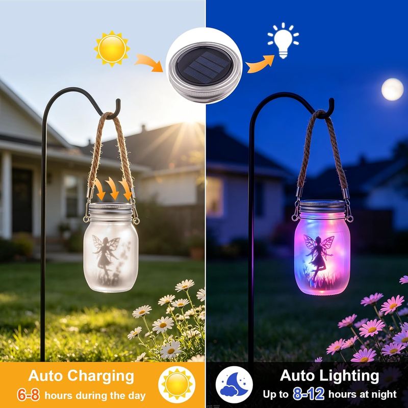 Set Mit 2 Led-solar-lichterlaternen Für Den Außenbereich, Ip65 Wasserdichte Solar-gartenleuchten Im Einmachglas-design, Hängende Solarleuchten Für Terrasse, Garten, Rasen Und Balkon (bunt)