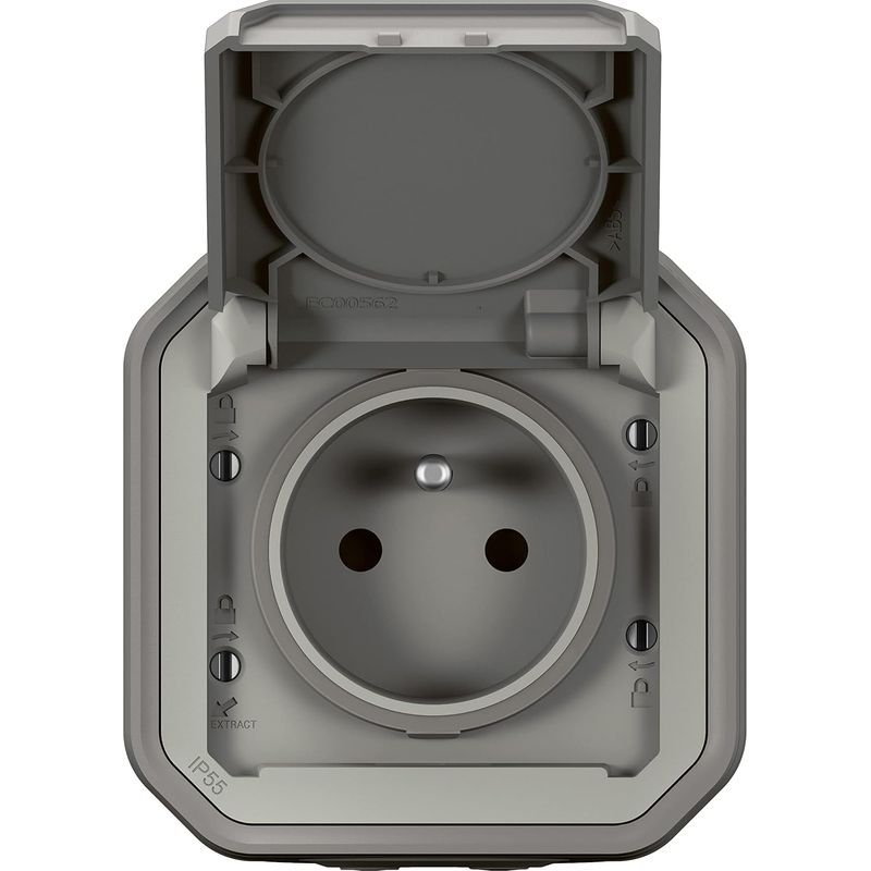- Wasserdichte Ip55-steckdose Mit Erdungsanschluss - 2p+e 16a-steckdose Komplett Mit Abdeckung - Für Aufputzmontage - Grau