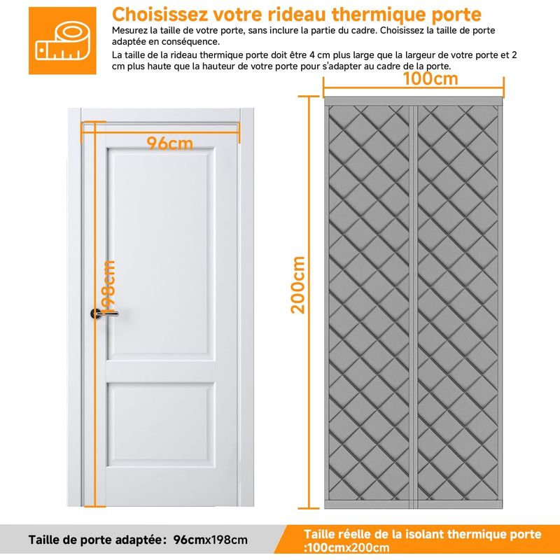 Wärmedämmender Türvorhang 100 X 200 Cm, Magnetischer Thermovorhang, Isoliert Gegen Kälte Und Hitze, Kein Bohren Erforderlich, Wasserdicht, Haustierfreundlich, Türdämmung – Grau