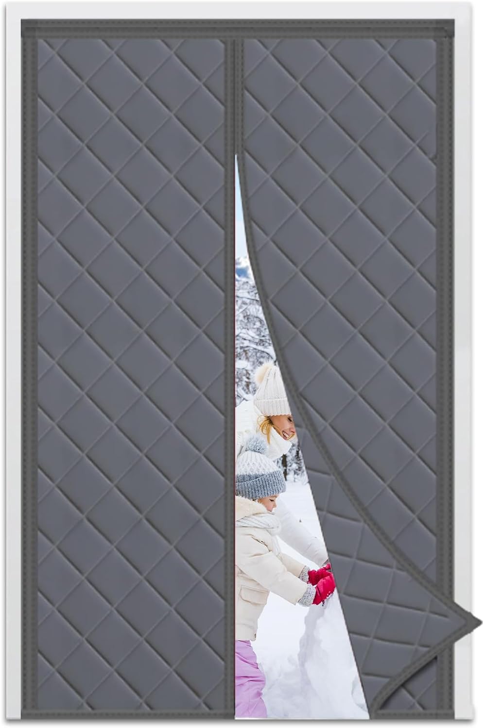 Wärmedämmender Türvorhang 90 X 210 Cm, Magnetischer Wärmeschutzvorhang Gegen Kälte Und Hitze, Verdickter Wintertürvorhang, Schalldicht, Winddicht, Grau