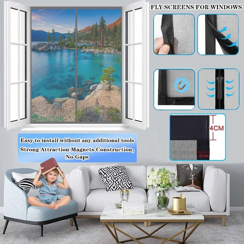 Graues Fenster-moskitonetz 60 X 185 Cm, Magnetischer Anti-moskito-vorhang, Hält Frische Luft Drinnen Und Insekten Draußen, Ideal Für Flure Und Türen