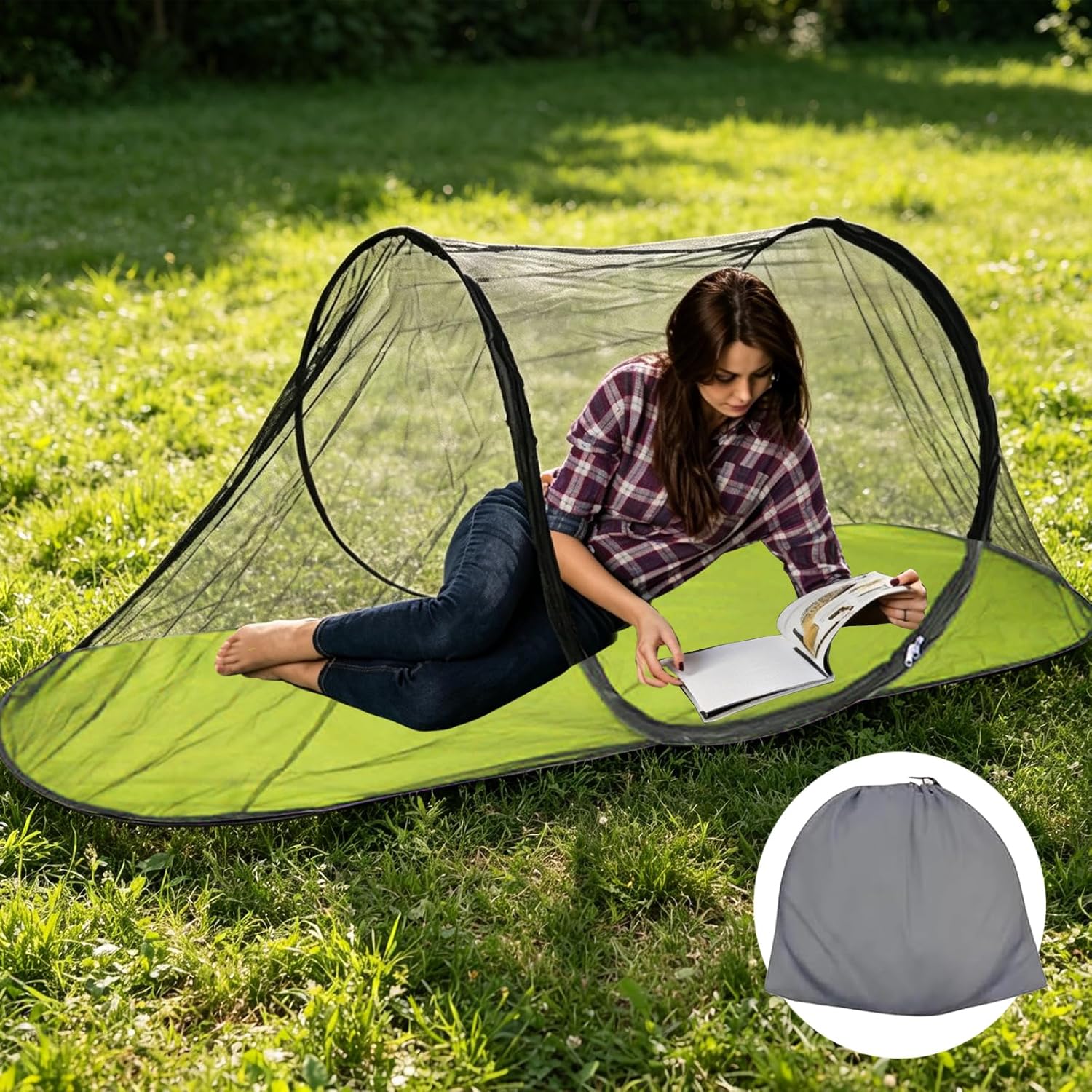Faltbares Reise-moskitonetz Zum Aufklappen – 200 X 72 X 70 Cm – 360°-schutz – 210d Oxford-gewebe Und Fiberglas – Für Camping, Reisen Und Den Innenbereich – Wasserdicht Und Sofort Einsatzbereit (grün)