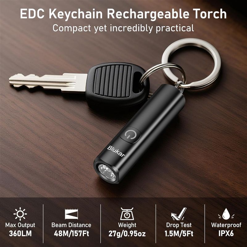 Mini-led-taschenlampe, Wiederaufladbar, 360l Edc Mini-schlüsselanhänger-taschenlampe, Leistungsstarke Led, 3 Modi, Ipx6 Wasserdicht, Speicherfunktion, Kompakte Und Tragbare Kleine Taschenlampe Für Out