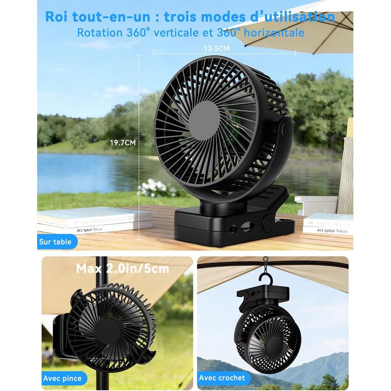 Wiederaufladbarer, Tragbarer Ventilator Mit 12000 Mah Akku, Clip, Fernbedienung, 44 Stunden Akkulaufzeit, Leisem Betrieb, 3 Geschwindigkeitsstufen, Led-licht, 360°-drehung Und Timer – Ideal Für Büro,