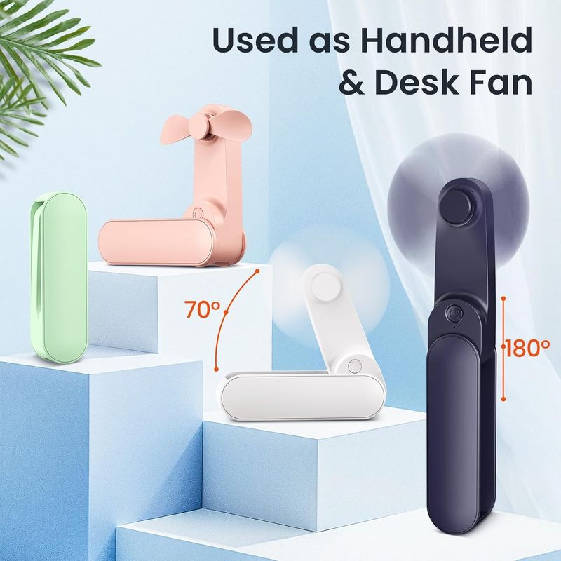 Mini-tragbarer Ventilator, Taschenformat Und Leicht, Wiederaufladbar (2000 Mah & 9 Stunden Akkulaufzeit), Kleiner Faltbarer Tischventilator Für Zuhause/büro/reisen (kompakter Usb-ventilator)