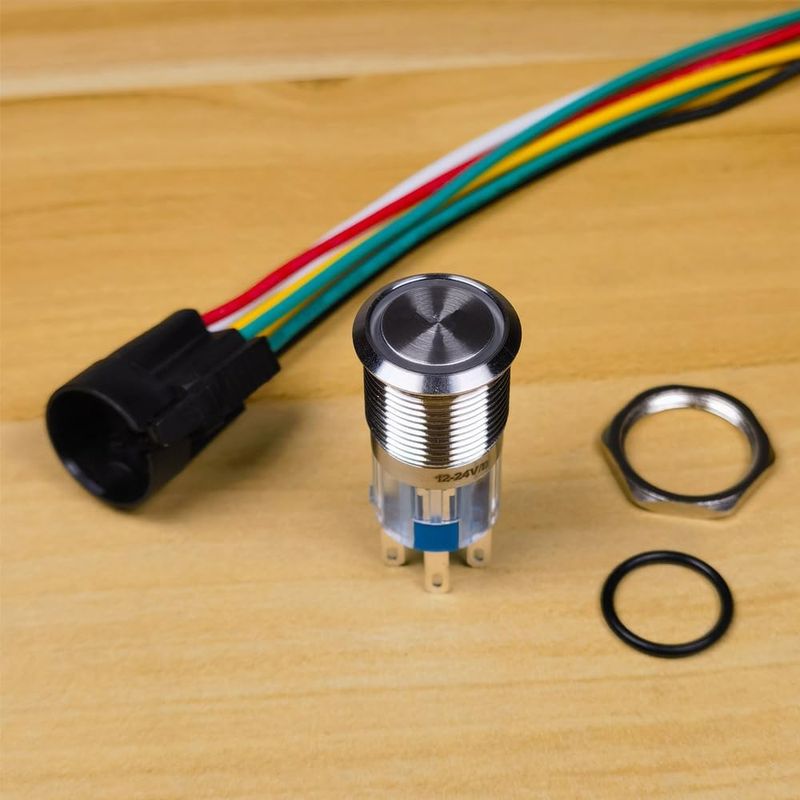 Gebildet Momentan-drucktaster Aus Edelstahl, 16 Mm Einbaudurchmesser, Dpdt 2no 2nc 12v-24v/5a, Blaue Led Mit Steckerkabel