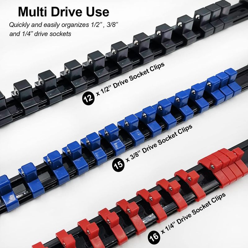 6-teiliger Steckschlüsselhalter: 1/2" (12,7 Mm), 3/8" (10 Mm), 1/4" (6,3 Mm), Aufbewahrungsschiene Mit 86 Clips, Halterung Für Metrische Und Sae-steckschlüssel, Organizer Für Werkzeugkasten, Garage Un