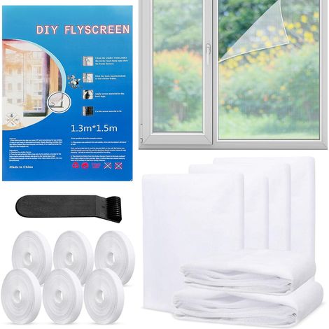 6-teiliges Fenster-moskitonetz, 130 X 150 Cm, Mit Selbstklebenden Streifen, Selbstklebendes Fenster-moskitonetz, Schutz Vor Fliegen Und Mücken (weiß)