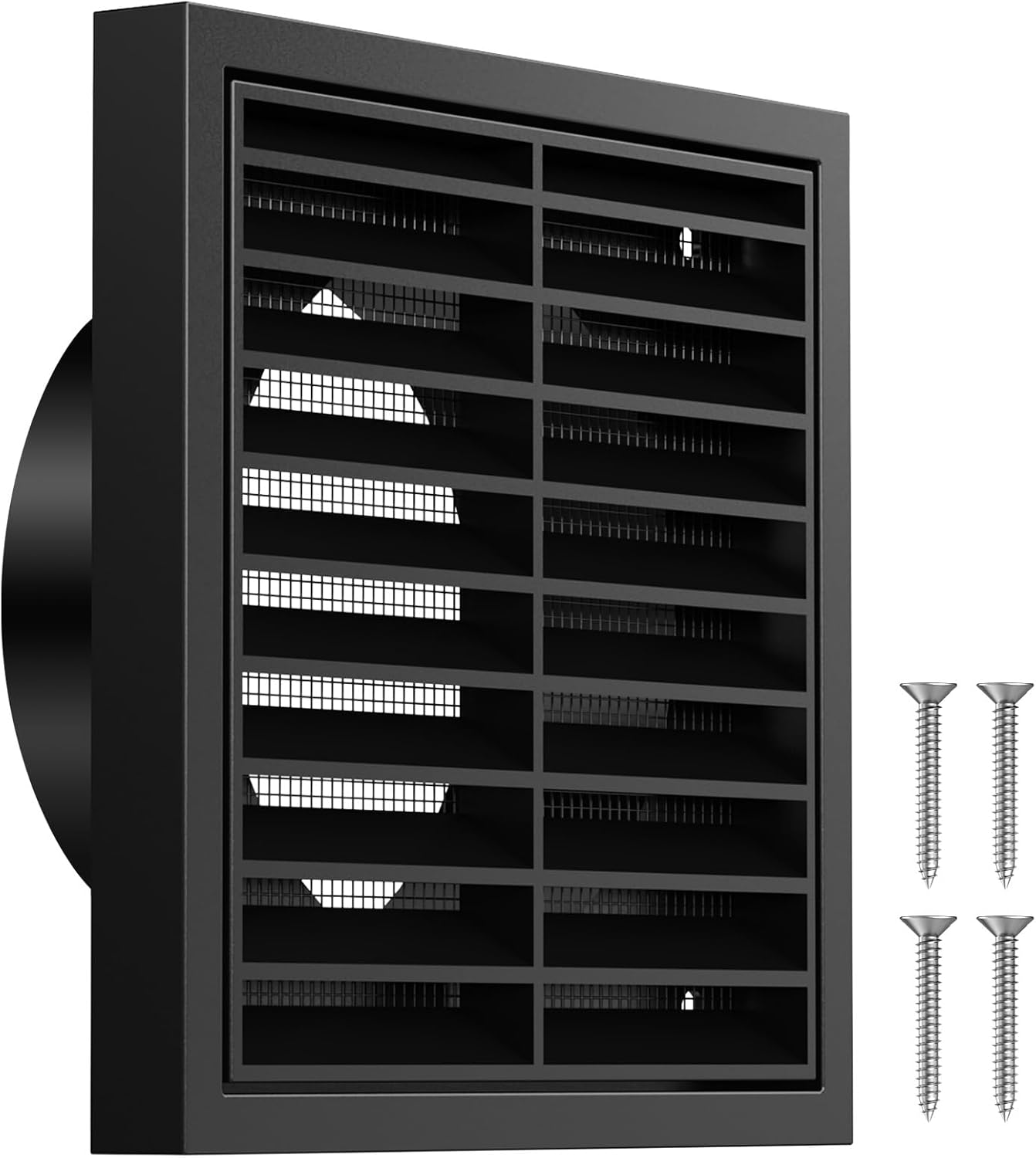 Rechteckiges Lüftungsgitter – 100 Mm – Mit Integriertem Moskitonetz – Aus Abs – Für Bad, Garage, Küche, Außenabzugshaube, Wäschetrockner, Dachboden – Schwarz