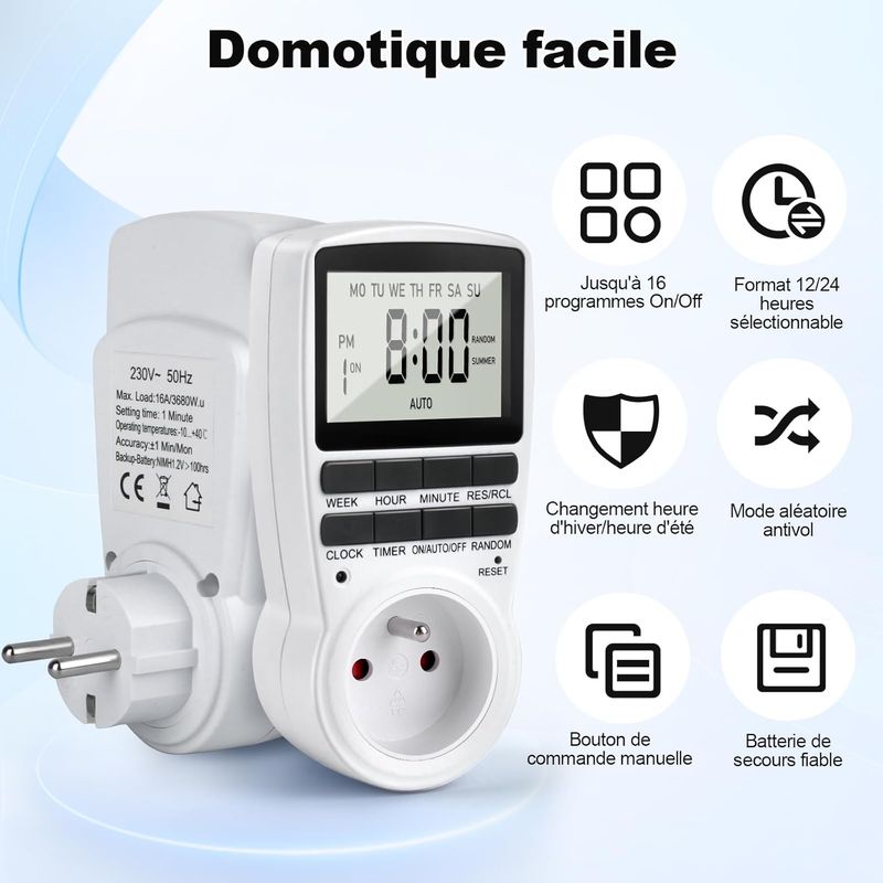 Programmierbarer Digitaler Timer Mit 16 Timerprogrammen, Hintergrundbeleuchtetem Digitaltimer Mit Diebstahlschutz Und Lcd-display, Timerstecker Für Haushaltsgeräte