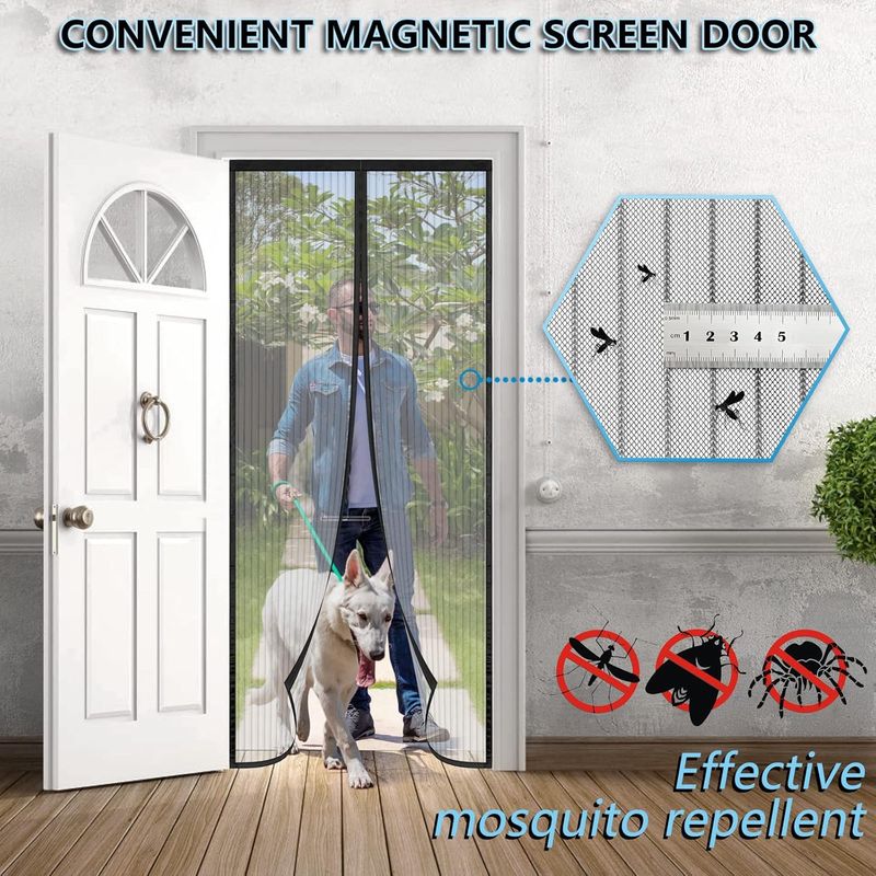 Moskitonetz Für Tür/fenster (90 X 215 Cm), Sha2wen Schwarzer Magnetischer Moskitonetzvorhang, Genießen Sie Den Sommer Mit Ihrer Familie