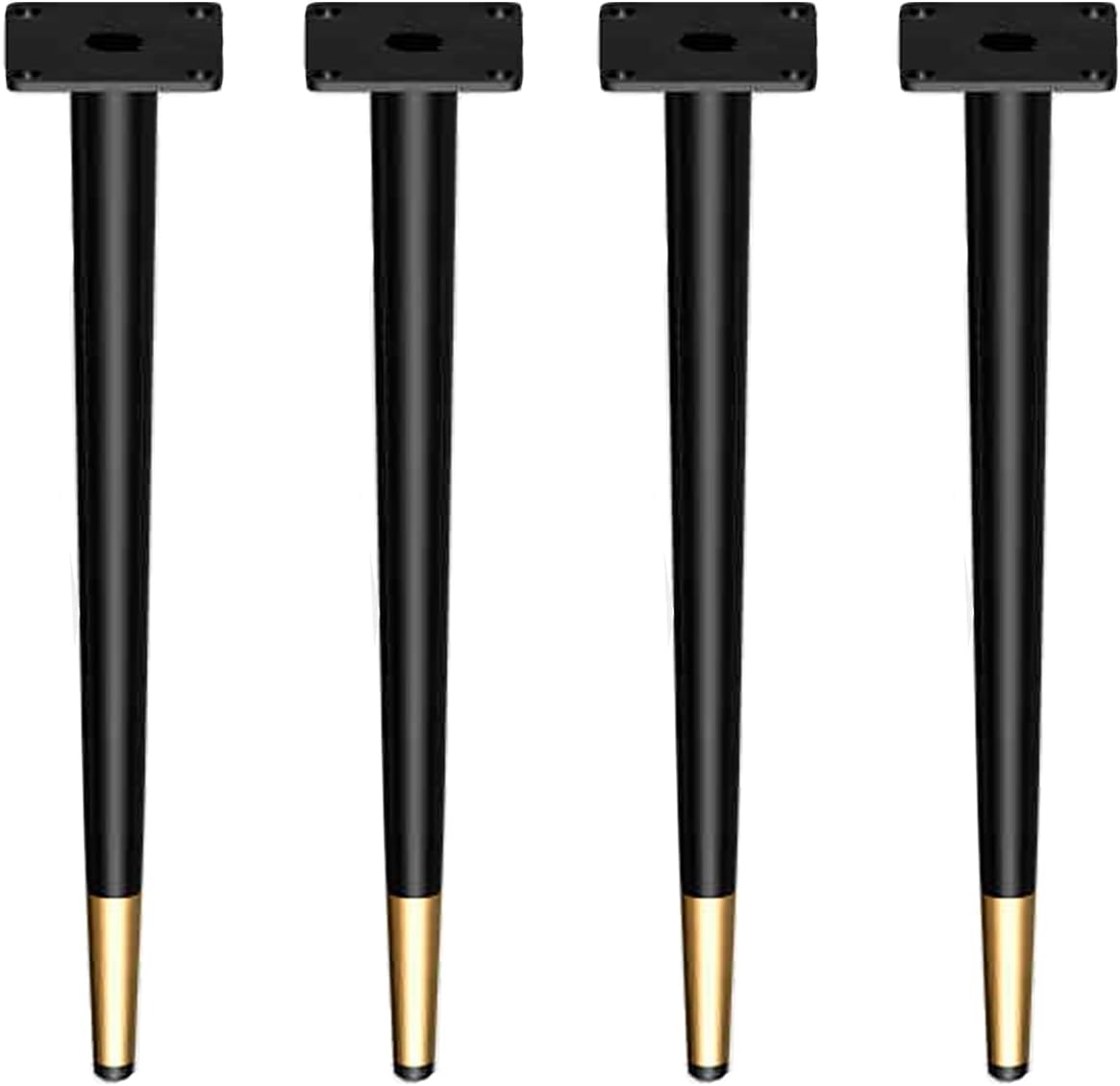 Set Mit 4 Konischen Metallmöbelbeinen, Schwarz Und Gold, Verstellbar, Gerade Und Konisch, Für Büro, Stühle, Schränke, Sofas Und Andere Möbel (35 Cm).
