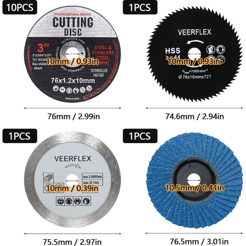 13 Trennscheiben (76 Mm) Und 10-mm-zentrierloch-winkelschleifscheiben Zum Schneiden Von Metall Und Holz