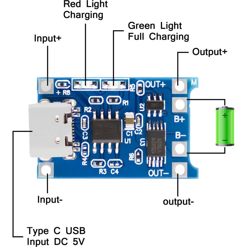20 Stück Tp-4056 Usb-c 5v 1a Lithium-ionen-akkulademodul Mit Doppelten Schutzfunktionen