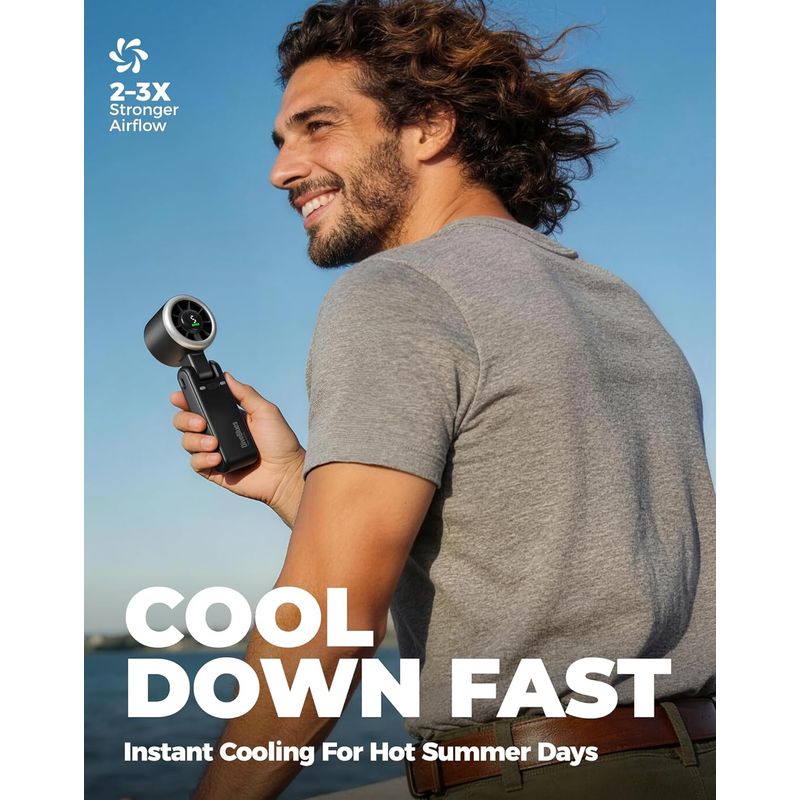 Tragbarer Handventilator, Ultraschnell (10 M/s), 5 Geschwindigkeitsstufen, Wiederaufladbarer Akku (bis Zu 12 Stunden Laufzeit), Taschenventilator Mit Turbofunktion Für Outdoor-aktivitäten Und Reisen,