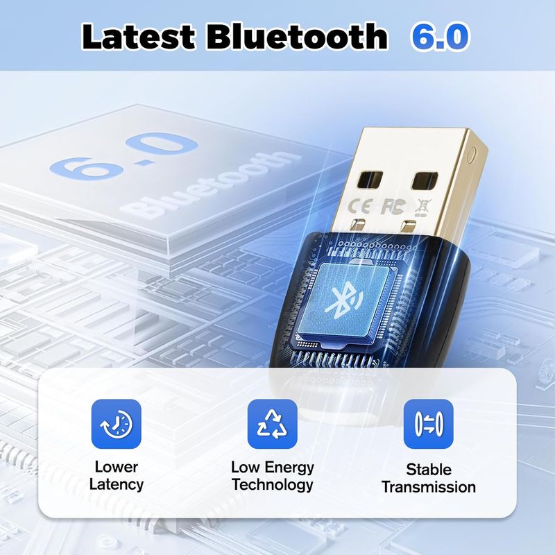 Bluetooth 6.0 Usb-adapter – Bluetooth-pc-dongle Für Windows 11/10/8.1, Plug-&-play-bluetooth-stick, Bluetooth-usb-adapter, Bluetooth-pc-adapter Für Kopfhörer, Maus Und Tastatur