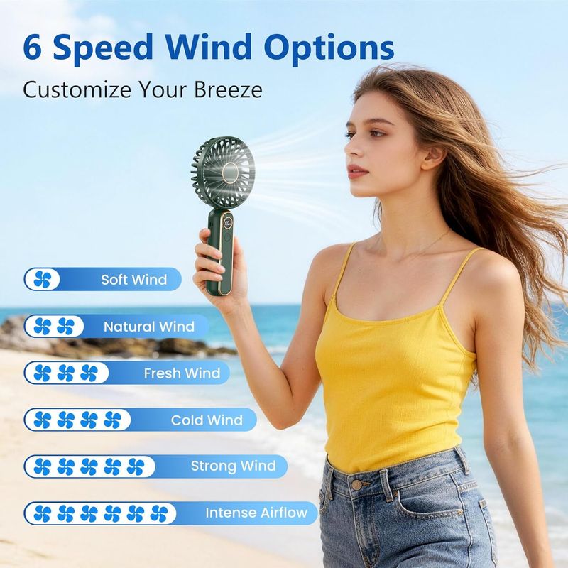 Mini-handventilator, 6 Geschwindigkeitsstufen, Usb-ladestation, Verstellbar, Leiser Taschenventilator Für Sommer, Reisen, Outdoor-aktivitäten, Büro, Unterwegs Und Camping