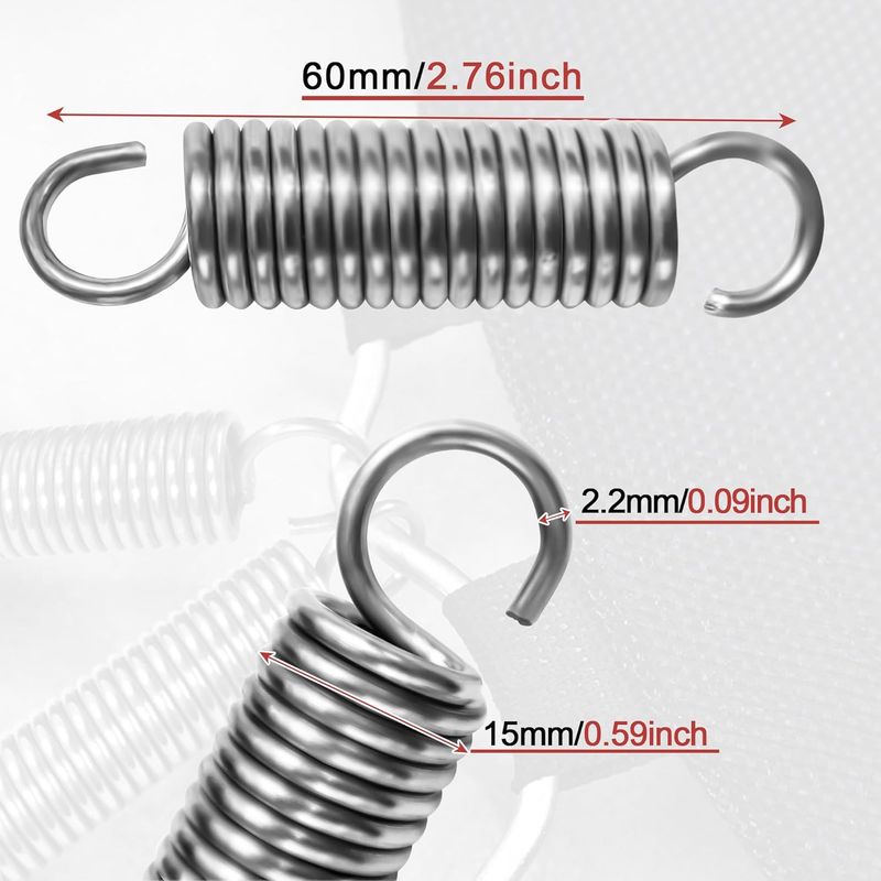 4-teiliges Set Zugfedern (60 Mm) Mit Haken, Edelstahl, 15 Mm Außendurchmesser, 2,2 Mm Drahtdurchmesser, 12 Kg Zugkraft
