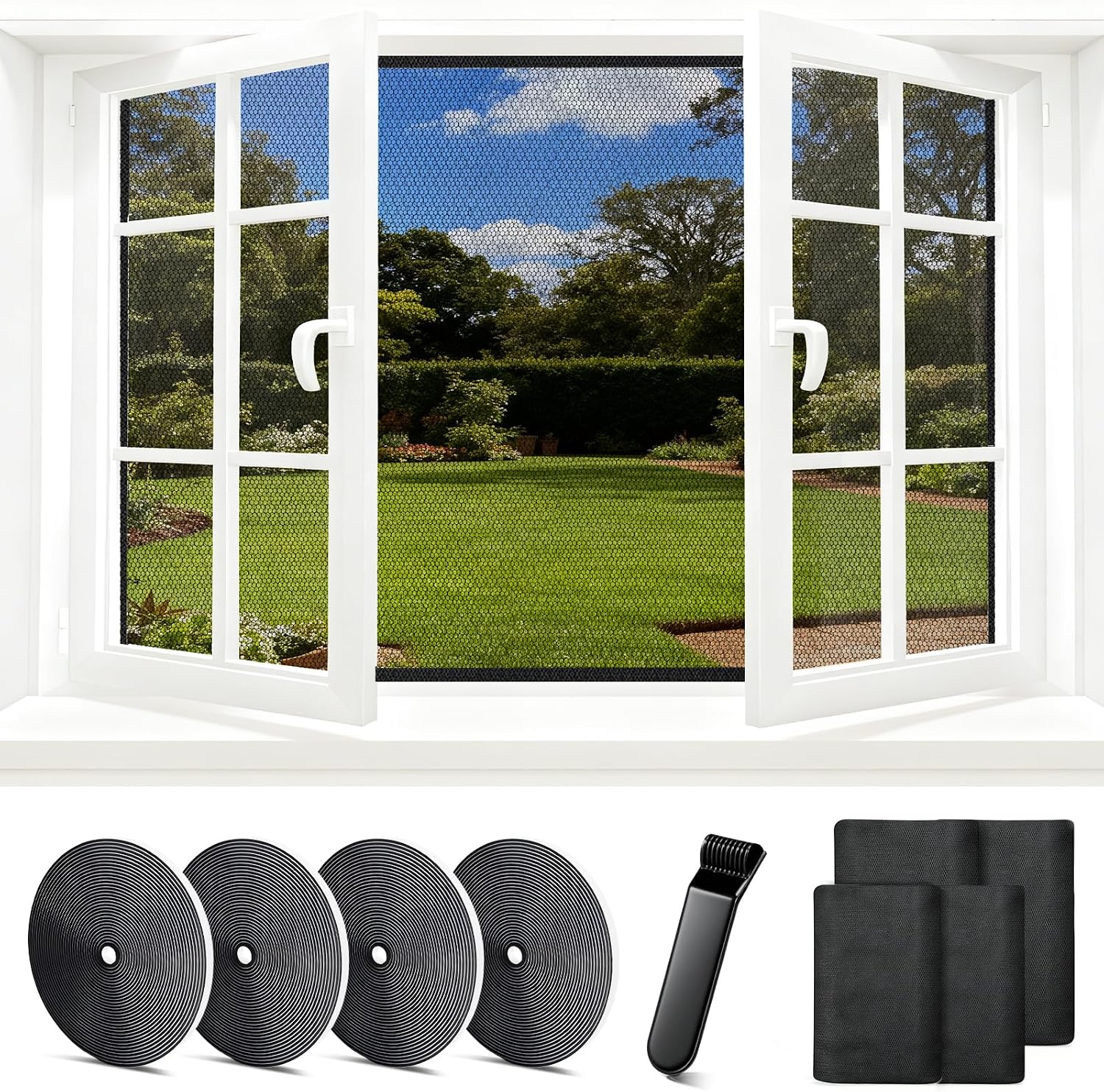 4 Fenster-moskitonetze 150 X 200 Cm, Selbstklebend, Für Fenster Und Terrassentüren, Insektenschutzgitter, Fliegen- Und Mückenschutz, Auf Die Gewünschte Größe Zuschneidbar