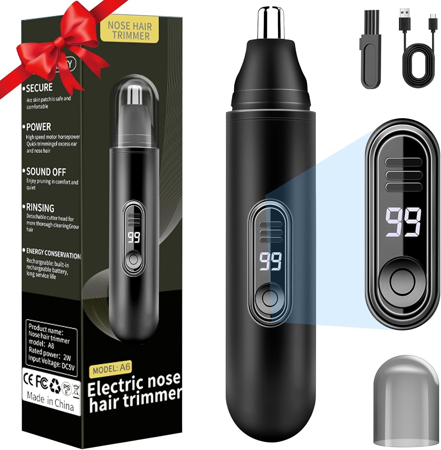 Nasenhaartrimmer, Usb-wiederaufladbarer Nasen- Und Ohrhaartrimmer, Lcd-bildschirm, Ipx7 Wasserdichter Ohrhaartrimmer, Nasenrasierer Für Männer Und Frauen