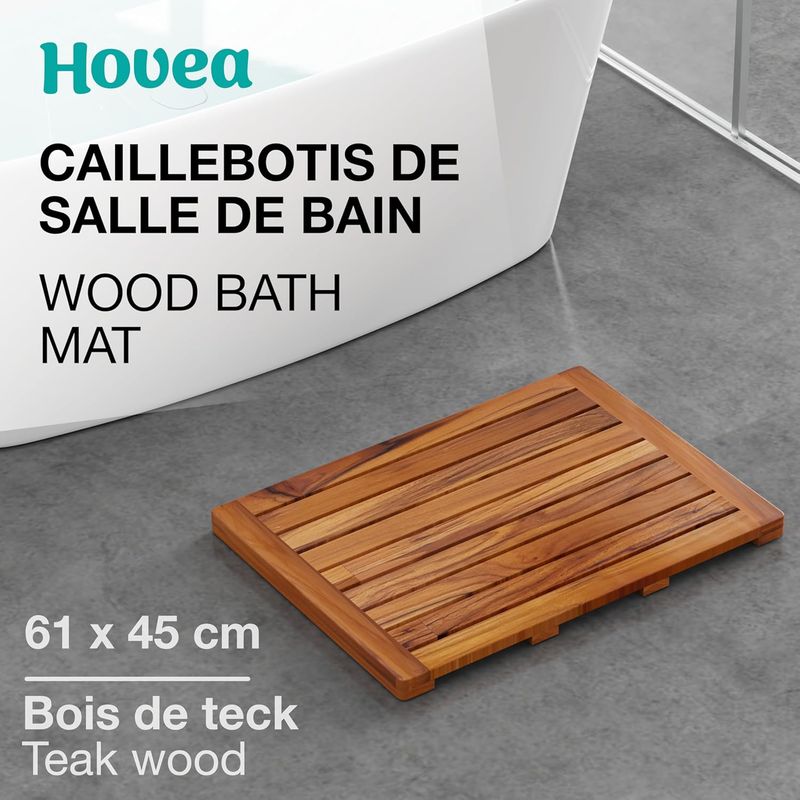 Duschmatte 61 X 45 Cm – Teakholz – Feuchtigkeitsbeständig, Schimmelresistent – Rechteckige Badematte – Für Drinnen Und Draußen – Rutschfest – Cb6145