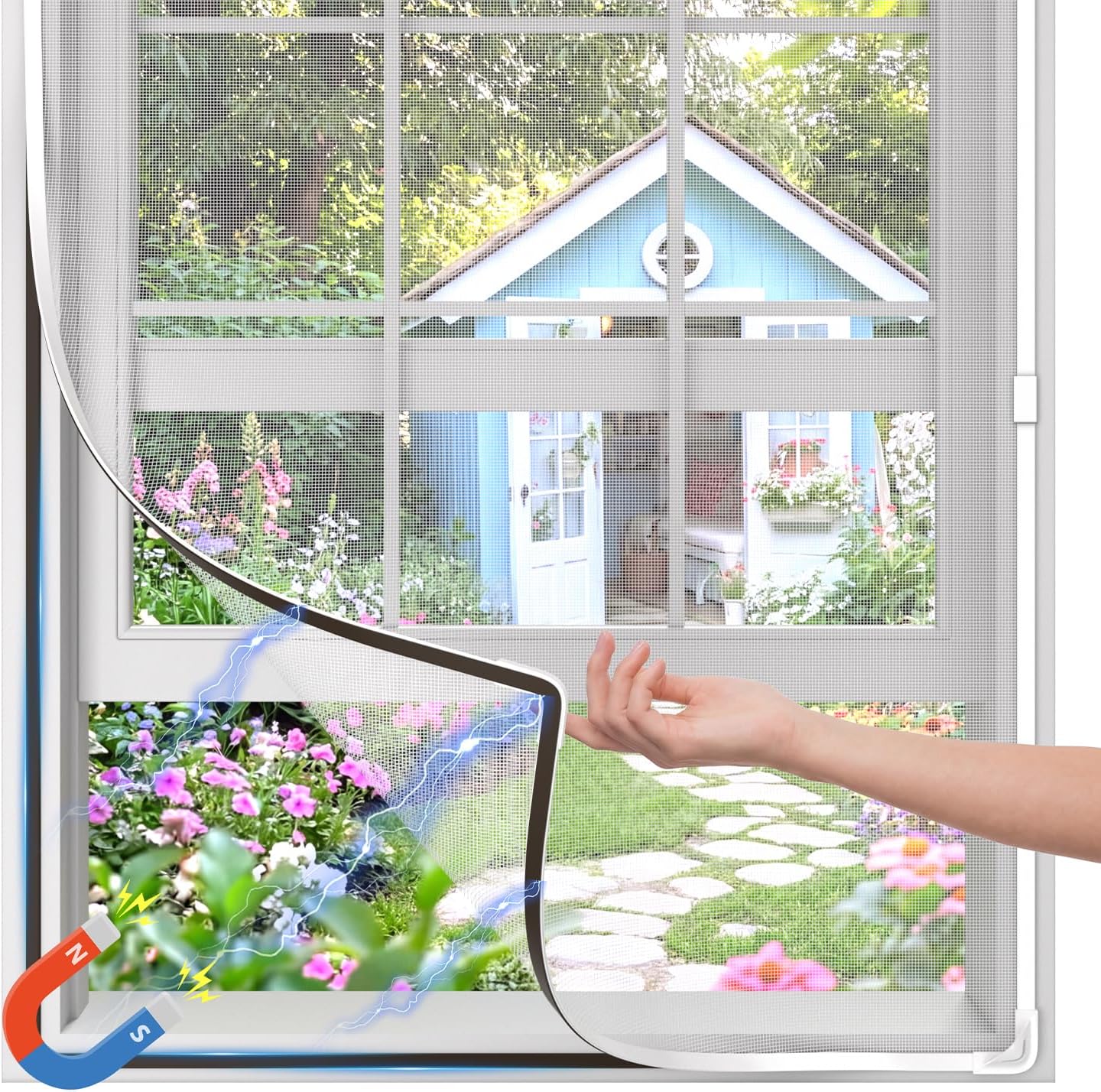 Magnetisches Fenster-moskitonetz, 100 X 150 Cm, Individuell Anpassbare Größe, Robustes Fiberglas, Bohrfreie Montage, Schutz Vor Mücken Und Insekten, Weißer Rahmen Und Weißes Netzgewebe